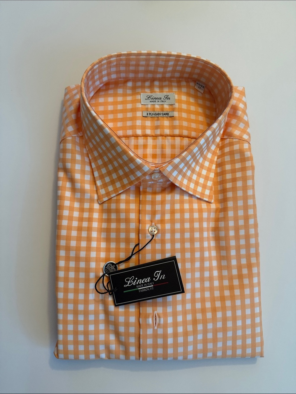 Men's “LINEA IN “ Orange Dress Shirt, SIZE43/44(17), 100% COTTON(MADE IN ITALY)